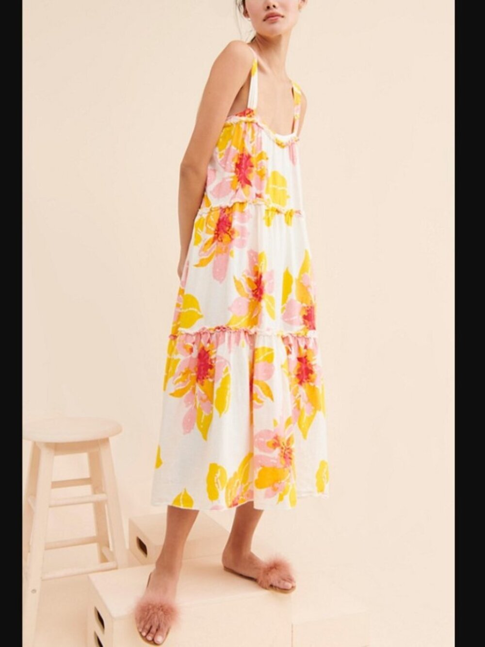 Free People Moonshine Floral Midi Dress Ivory Combo Size M NWT